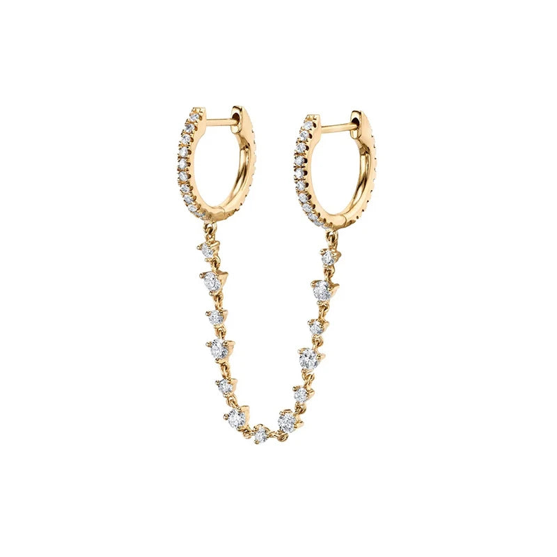 Chain Dangle Earrings Zircon Double Hoop Piercing Jewelry