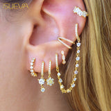 Chain Dangle Earrings Zircon Double Hoop Piercing Jewelry