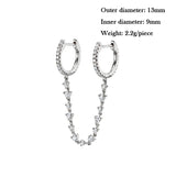 Zircon Double Hoop Earrings - Plated Chain Dangle