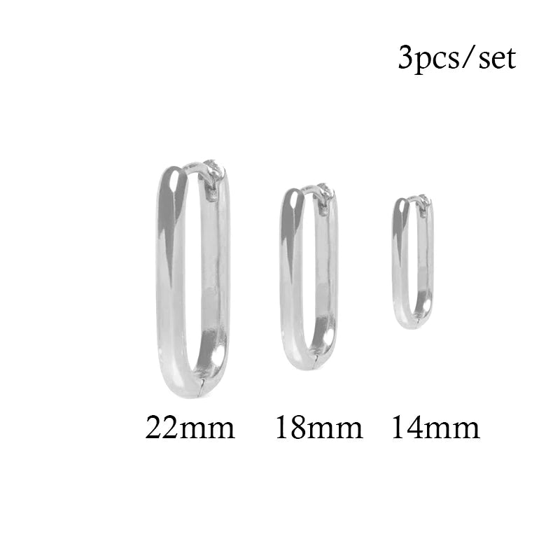 Punk Zircon Geometric Hoop Earrings Set
