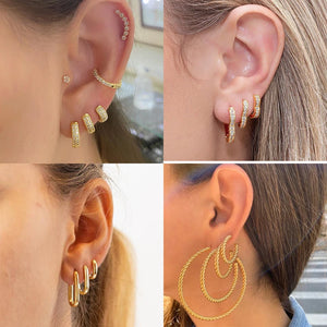 Punk Zircon Geometric Hoop Earrings Set