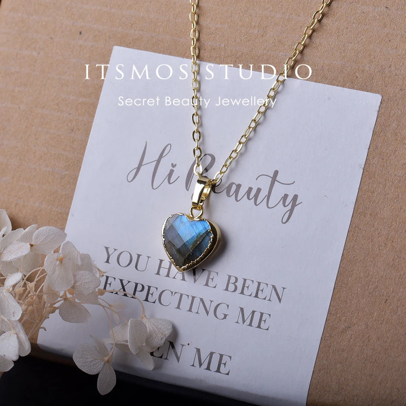 14K-Gold Plated Labradorite Heart Pendant Necklace for Women
