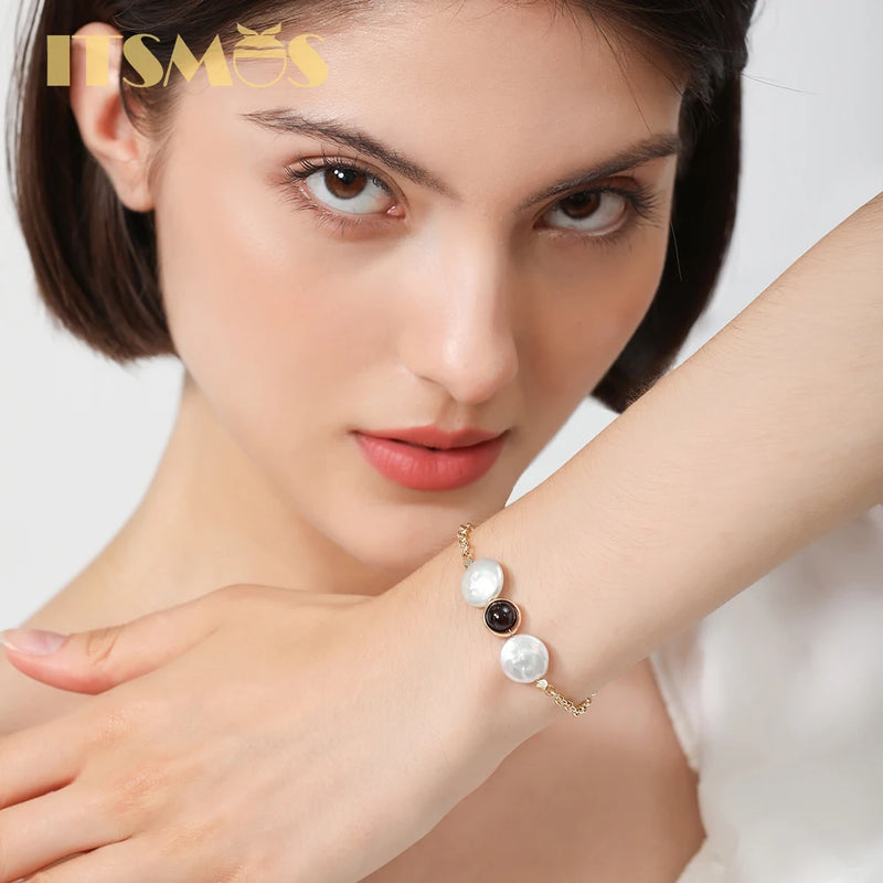 14k Pearl Garnet Friendship Bracelet Women's Hand Bracelets