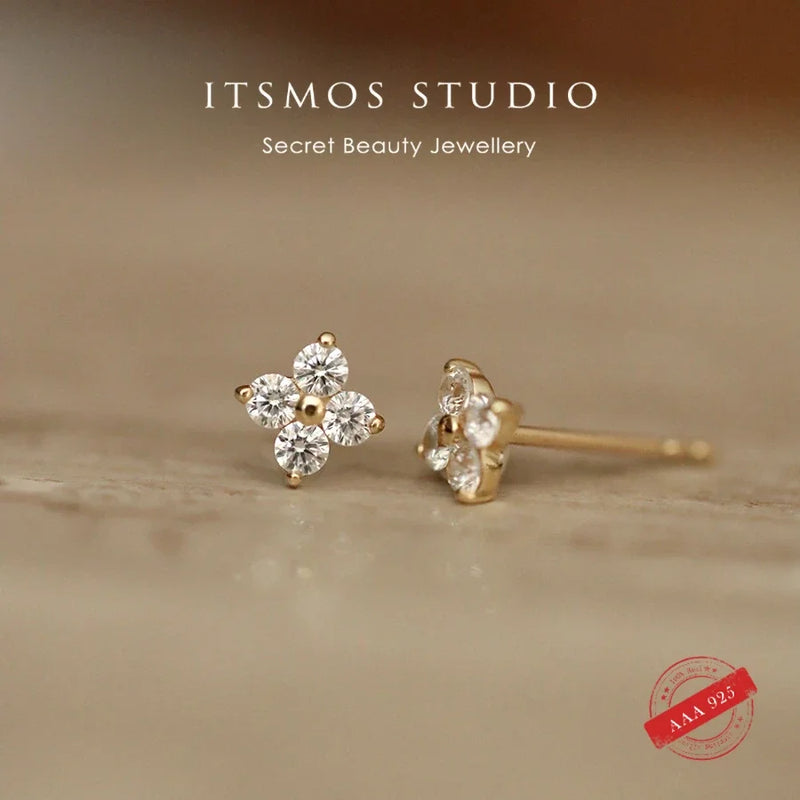 18K Gold-Plated Flower Stud Zircon Earrings for Women Wedding Party