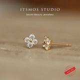 18K Gold-Plated Flower Stud Zircon Earrings for Women Wedding Party