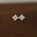 18K Gold-Plated Flower Stud Zircon Earrings for Women Wedding Party
