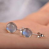Gemstone Stud Earrings Solid s925 Sterling Silver for Women Gift