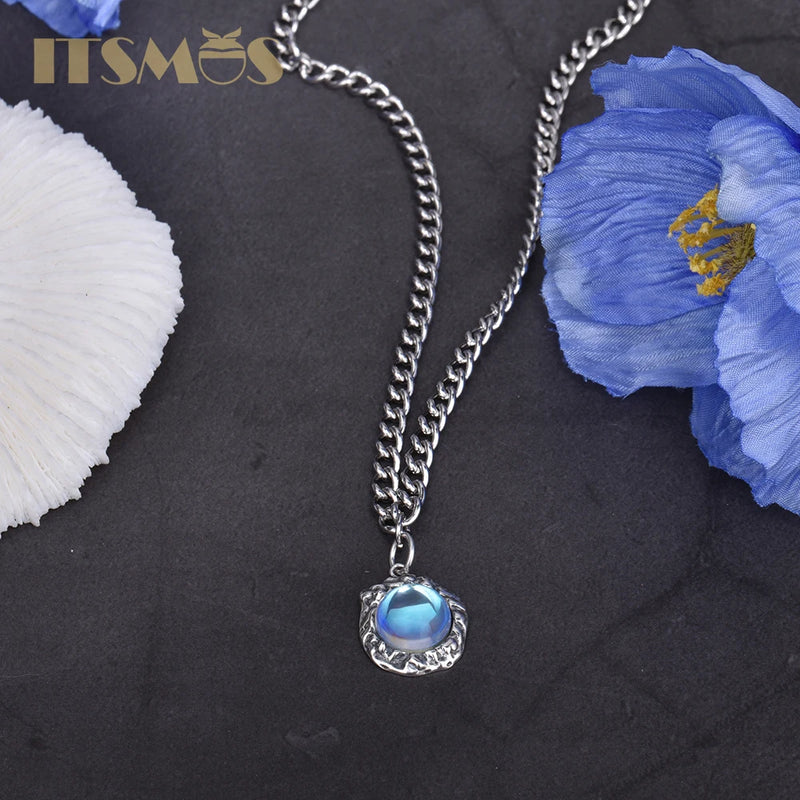 Crystal Shading Pendant Necklace 925 Sterling Silver Retro Jewelry