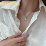 Crystal Shading Pendant Necklace 925 Sterling Silver Retro Jewelry