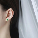 Emerald Retro Earrings Zircon Cross S925 Sterling Silver Female Jewelry