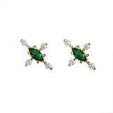 Emerald Retro Earrings Zircon Cross S925 Sterling Silver Female Jewelry