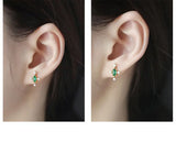 Emerald Retro Earrings Zircon Cross S925 Sterling Silver Female Jewelry