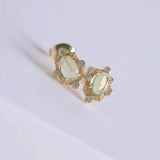 French Retro S925 Silver Gold Earrings Mini Green Diamond Piercing