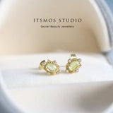 French Retro S925 Silver Gold Earrings Mini Green Diamond Piercing