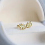 French Retro S925 Silver Gold Earrings Mini Green Diamond Piercing