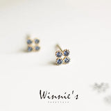 Sapphire Stud Earrings 925 Sterling Silver 14k Gold Pav
