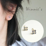 Sapphire Stud Earrings 925 Sterling Silver 14k Gold Pav