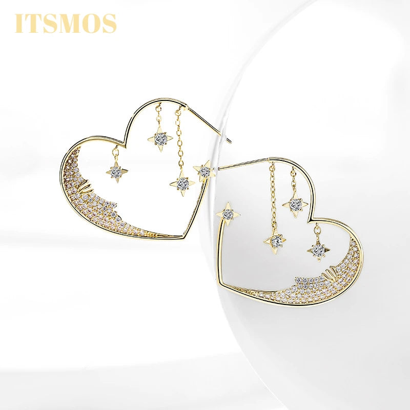 Heart Hoop Earrings CZ Moon Star 14k Plated Rhinestone Jewelry