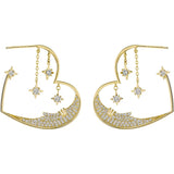 Heart Hoop Earrings CZ Moon Star 14k Plated Rhinestone Jewelry