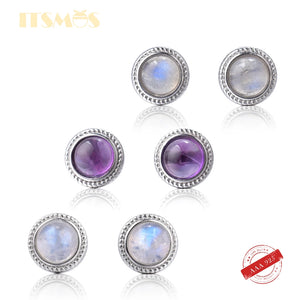 Labradorite Amethyst Moonstone 925 Silver Earrings Gemstone Studs
