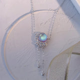 Moon Star Zircon Necklace S925 Sterling Silver Tassel Pendant Jewelry