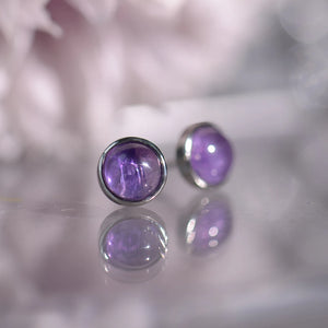 Amethyst Purple Earrings 925 Silver Round Charm Mystery Studs for Women