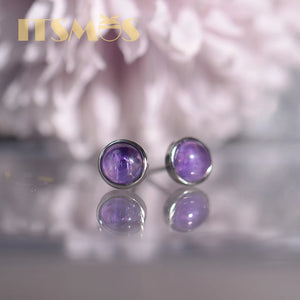 Amethyst Purple Earrings 925 Silver Round Charm Mystery Studs for Women