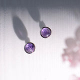 Amethyst Purple Earrings 925 Silver Round Charm Mystery Studs for Women