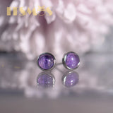 Amethyst Purple Earrings 925 Silver Round Charm Mystery Studs for Women