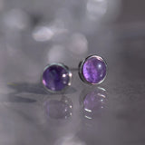 Amethyst Purple Earrings 925 Silver Round Charm Mystery Studs for Women