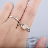 Fire Opal Flower Rings Silver Plated Oval Gem Stone Band Dainty Jewelry Gift