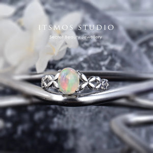 Fire Opal Flower Rings Silver Plated Oval Gem Stone Band Dainty Jewelry Gift