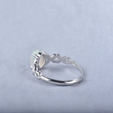 Fire Opal Flower Rings Silver Plated Oval Gem Stone Band Dainty Jewelry Gift