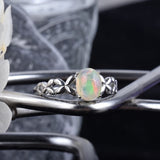 Fire Opal Flower Rings Silver Plated Oval Gem Stone Band Dainty Jewelry Gift