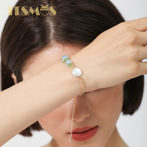 Aquamarine Peridot Pearl Bracelet 14k Plated Summer Style Jewelry for Women