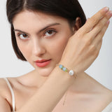 Aquamarine Peridot Pearl Bracelet 14k Plated Summer Style Jewelry for Women