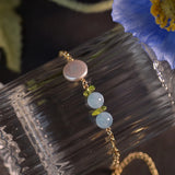 Aquamarine Peridot Pearl Bracelet 14k Plated Summer Style Jewelry for Women