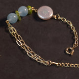 Aquamarine Peridot Pearl Bracelet 14k Plated Summer Style Jewelry for Women