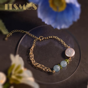 Aquamarine Peridot Pearl Bracelet 14k Plated Summer Style Jewelry for Women