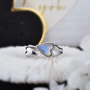 Labradorite Double Heart Amethyst Rose Quartz Band Vintage Rings