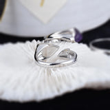 Labradorite Double Heart Amethyst Rose Quartz Band Vintage Rings