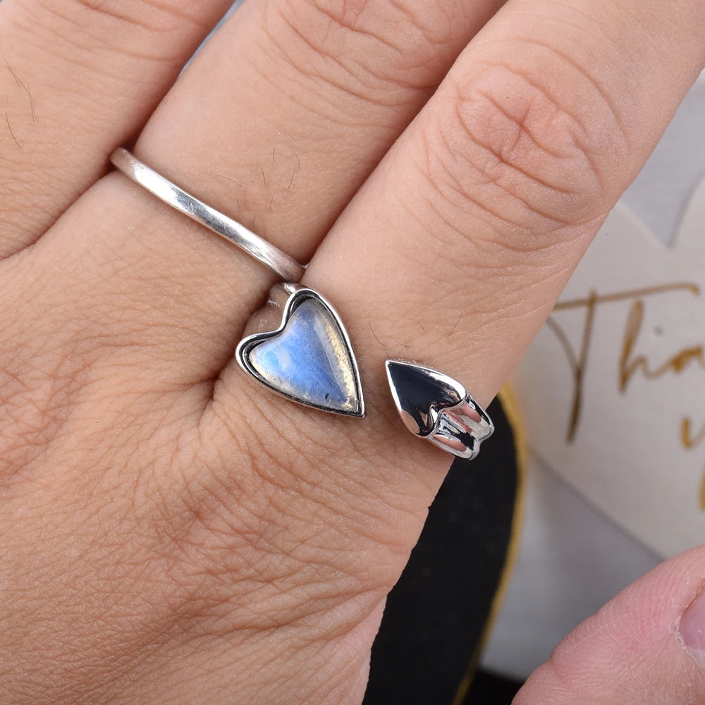 Labradorite Double Heart Amethyst Rose Quartz Band Vintage Rings