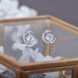 Ocean Topaz Star Moon Studs Silver Gemstone Earrings