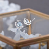 Ocean Topaz Star Moon Studs Silver Gemstone Earrings
