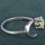 Green Red Opal Ring S925 Sterling Silver Delicate Band Jewelry