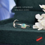 Green Red Opal Ring S925 Sterling Silver Delicate Band Jewelry