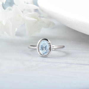 Oval Topaz Silver Bands Diamond Dainty Ring Jewelry for Women