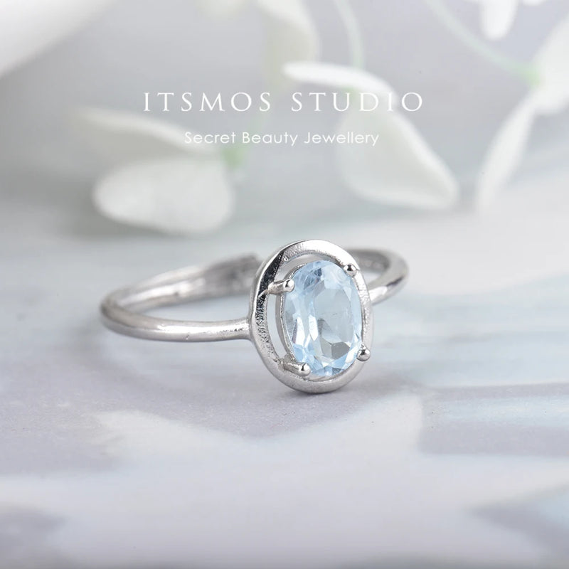 Oval Topaz Silver Bands Diamond Dainty Ring Jewelry for Women