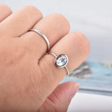 Oval Topaz Silver Bands Diamond Dainty Ring Jewelry for Women