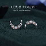 Opal Moon Earrings Female Crescent Celestial Earrings